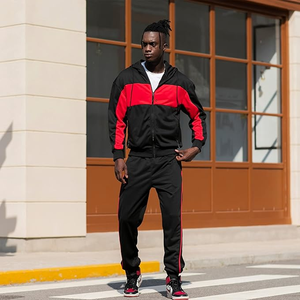 Ensemble jogging 2 pièces pour homme, sweat-shirt et pantalon de survêtement en coton 100% à blocs de couleur, manches longues, pull-over, séchage rapide pour l'hiver - Product Image 2