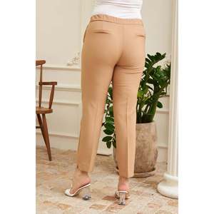 Pantalones de Tela de Visón con Cintura Elástica y Detalle de Abertura Lateral, Talla Grande - Product Image 4