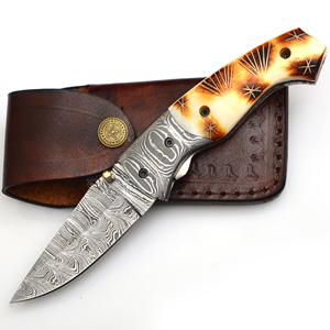 Cuchillo plegable de Damasco hecho a mano, mango de madera DIY, personalizable, OEM, caza, Camping, cuchillo de bolsillo táctico, alta durabilidad, 3 años - Product Image 1