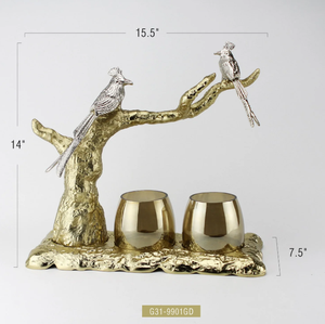 ที่ใส่เทียนดีไซน์รูปนกและต้นไม้ทำจากทองเหลืองพร้อมที่วางแก้ว2ชิ้นสำหรับตกแต่งในเทศกาล/ในโอกาสพิเศษ - Product Image 2