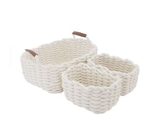 Handmade Bohemian Braided Thick Cotton Rope <b>Storage</b> Bins 3-Piece Set for Shelves Decor Woven Rope <b>Basket</b> <b>Storage</b> - Product Image 3