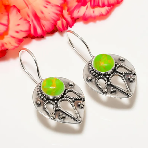 Usine en gros pas cher prix cuivre vert Turquoise 925 en argent Sterling fait à la main pierres précieuses femmes boucles d'oreilles cadeau pour elle - Product Image 2