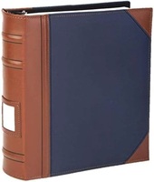 Binder eksekutif, 2 Tone kulit Inggris dengan jahitan dan tulang belakang bergaris, tugas berat 3 d-ring dengan Tag Memo