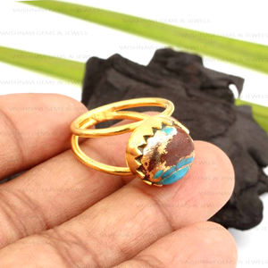 Venta caliente bohemio 10mm Lava cobre turquesa plata esterlina 18K oro rodio plateado bisel anillos de ajuste para fiestas de mujeres - Product Image 2