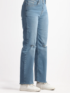 Jean en denim grande taille pour femme, coupe droite ample, durable, personnalisable OEM, séchage rapide, respirant, taille haute, design tendance et élégant - Product Image 5