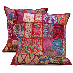 Housse de coussin vintage en soie recyclée avec broderie à la main, style bohème, portable, pour la décoration de la maison - Product Image 1