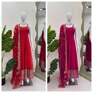 Elegante Lehenga Choli Tradicional India-Pakistaní de Faux Georgette con Bordado de Hilo, Absorbe la Humedad, Protección Solar, Largo hasta el Suelo - Product Image 2