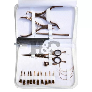 Nouveautés : Kit d'outils pour extensions de cheveux en acier inoxydable or rose – Pinces, clips, aiguilles en C, micro-perles – Usage professionnel - Product Image 6