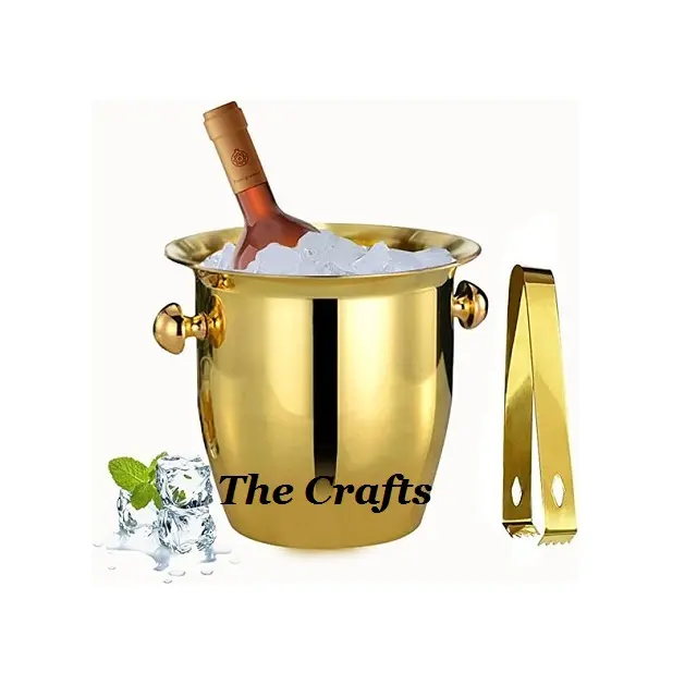 Newest Design Stainless Steel Gold Color Ice Bucket Finest Quality Ice Bucket With Tong For Wedding Party Use