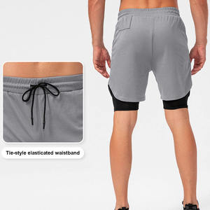 Nouvel arrivage de shorts de sport fitness double couche pour hommes avec logo personnalisé shorts de course à pied à motif solide vérification PayPal - Product Image 4