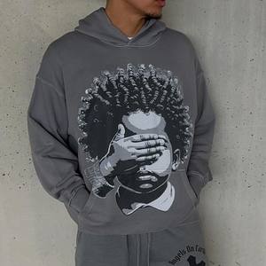 Streetwear personnalisé Boxy Puff Sweat à capuche qualité brodée recadrée éponge française personnage unique motif graphique décontracté - Product Image 3