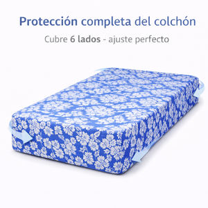 Cubrecolchón Estampado Azul con Cierre en 'L' Antideslizante, Lavable a Máquina, Protector para Colchones de hasta 25 cm de Altura - Product Image 2
