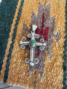 Turquoise faite à la main et pendentif croix en argent Sterling bijoux de pierres précieuses uniques pour les femmes pièce cadeau spirituel - Product Image 6