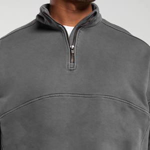 Sudadera Clásica Simple para Hombre, Holgada, Gris Sólido, con Cierre de 1/4, Algodón, Logotipo Personalizado, Primavera Otoño, Hombros Caídos, Lisa - Product Image 3