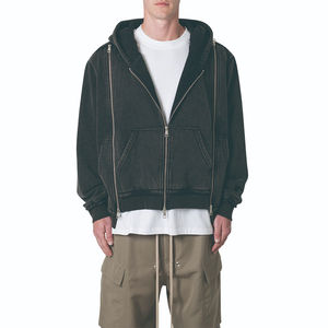 Sweat-shirt vintage de haute qualité personnalisé avec poche kangourou, épaules tombantes, coupe ample, lourd, multi-zippé, pour homme - Product Image 1