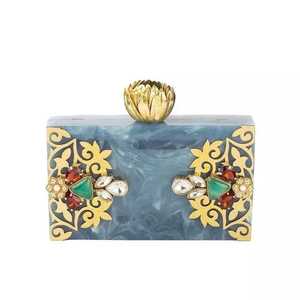 New Classy & Trendy Beaded Resin Clutch Bag Imitation Pearl Gold Plated Vintage Butterfly Solid Charm <b>Complete</b> <b>Set</b> Creative Art - Product Image 1