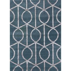 Alfombra Contour Blue de Lana y Viscosa Hecha a Mano con Diseño Geométrico de Diamantes para Pasillo, Sala de Estar, Rectangular, 9x12, Taq-228 Contour Blue Hand - Product Image 1