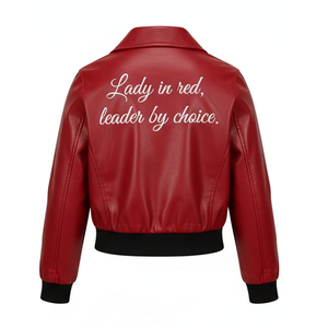 Chaqueta de Motocicleta de Cuero para Mujer, Color Personalizado, Impermeable, con Estampado Personalizado, Cuello Camisero, Bolsillos con Cremallera, Estilo Casual - Product Image 2
