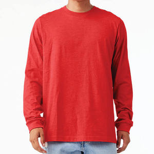 T-shirt décontracté à manches longues pour homme, col rond, uni, rouge chiné, basique - Product Image 2