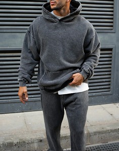 New Arrived Acid Wash Tracksuit Custom Puff Print Logo Blank Oversized Heavyweight 100% Cotton <b>Pullover</b> <b>Men</b> Tracksuit - Product Image 2