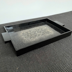 Bandejas para servir lacadas hechas a mano artesanales con incrustaciones de cáscara de huevo agrietada Bandejas de comida rectangulares elegantes para decoración de lujo para el hogar y el hotel - Product Image 2