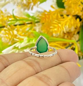 Anillo de plata de ónix verde natural, anillo de piedras preciosas de ónix verde gota de lágrima para mujer, joyería de plata Bohemia hecha a mano - Product Image 3