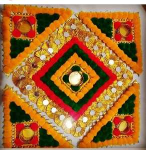 Juego de Rangoli de flores amarillas y naranjas hechas a mano, flor Artificial, recuerdo de boda, decoración de Diwali, soporte de decoración de Festival Deepak - Product Image 3