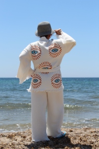 Kimono turc Double coton costume maison porter doux lavable couleur blanche motif des yeux plage Spa hôtel maison bonne qualité séchage rapide - Product Image 2