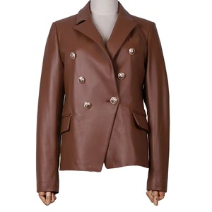 2025 Spring Custom Leather Blazer Jacket Real Sheepskin <b>ladies</b> biker female leather outerwear cropped vintage distressed jackets - Product Image 3