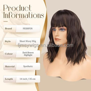 Parrucca da Bob con frangetta lunga spalle parrucca ondulata sintetica capelli corti per le donne festa di uso quotidiano - Product Image 3