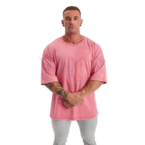 Camiseta de algodón 100% con hombros caídos para hombre, cuello simulado de peso pesado de alta calidad, liso, personalizable, ajuste largo de gran tamaño 2025 - Product Image 1