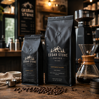 Sacs à café personnalisés AT PACK de 12 oz (2 lb) noirs mats avec valve et fermeture à boucle métallique, emballage à soufflets latéraux pour torréfacteurs de café