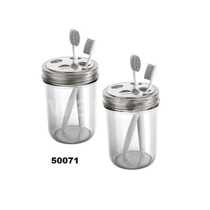 Toothbrush Holder Lids for Wide Mouth Mason <b>Jars</b> Set of 2 Stainless Steel Lids - Product Image 1