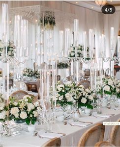 LANJO Chandeliers de luxe de haute qualité à 5/8 bras en acrylique transparent, vases tubulaires modernes à longue tige, bougeoirs en cristal pour mariage - Product Image 6