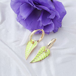 Pendientes de diseño de hoja de esmalte amarillo neón pendientes colgantes turco al por mayor joyería de plata de ley 925 - Product Image 2