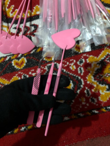 Nouveau Style incurvé bébé rose poudre revêtement 45 degrés mince extension de cils droits pince à épiler avec coeur Style miroir outil de beauté - Product Image 6