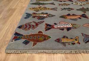 Alfombra de pescado de lana hecha a mano | Alfombra de tema náutico de terracota | Diseño marino de arte popular | Estera de área de decoración costera para el hogar Trc_9064 - Product Image 4