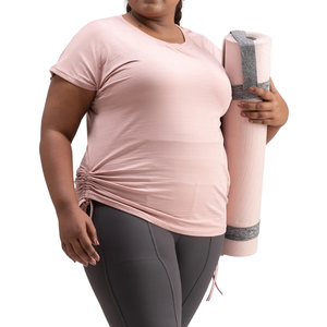 Plus Size Yoga Breathable Quick Dry Performance <b>Tops</b> with Front Logo Stretch Activewear for Women - Product Image 1