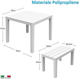 Bianco esterno e interno Set da pranzo resistente polipropilene 2 panche e 1 tavolo quadrato-per uso giardino - Product Image 2