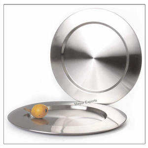 Assiette de chargeur ronde en acier inoxydable écologique Assiette de support en métal de conception insulaire pour mariages fêtes hôtels-Plats et assiettes - Product Image 3
