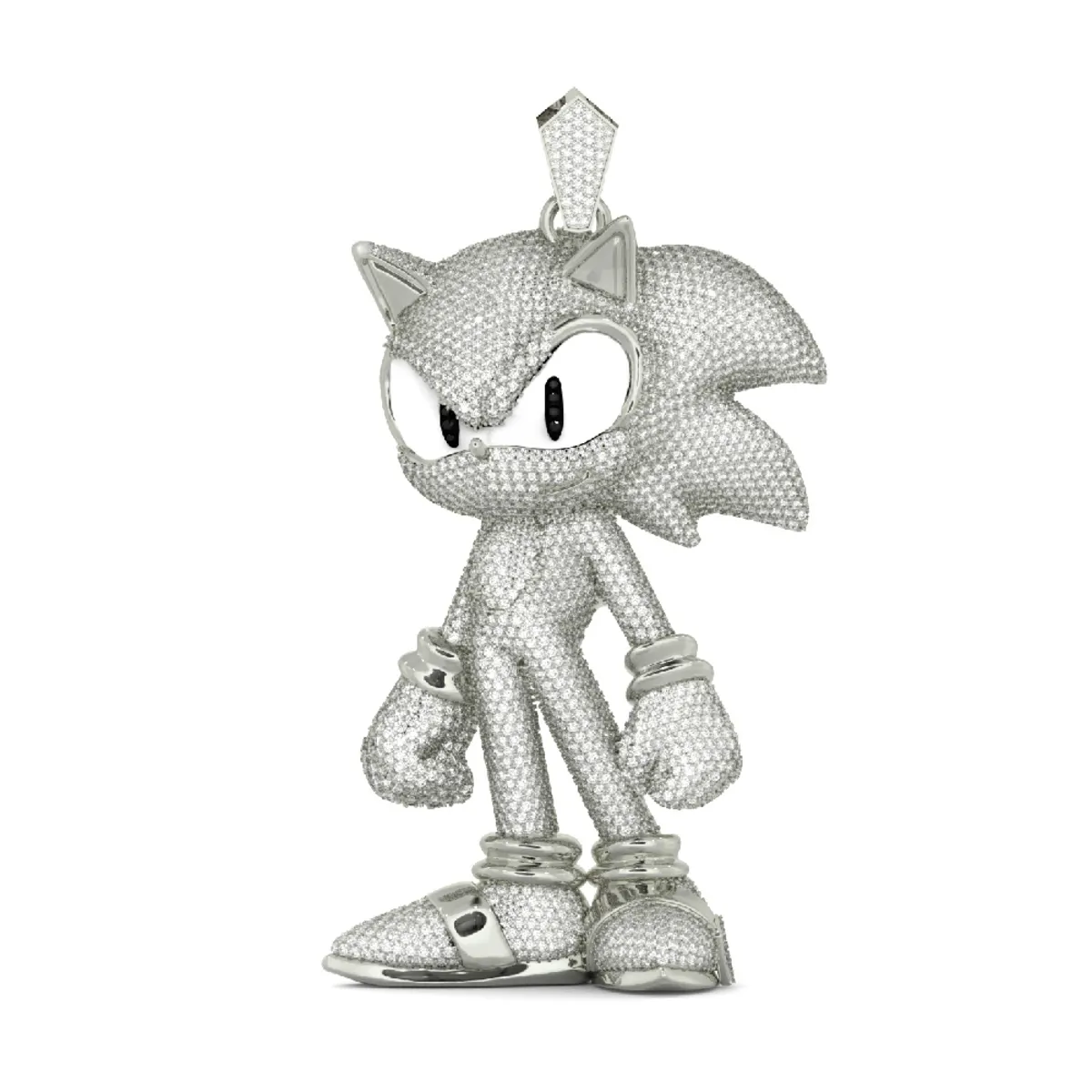 Yuvarlak kesim beyaz elmas Sonic kirpi kolye erkek fabrika Hip- Hop fotoğraf kolye Moissanite elmas custom made kolye