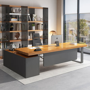 Bureau de direction en forme de L, en bois massif avec structure en fer, bureau d'ordinateur - Product Image 1
