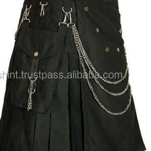 Cosh kilts กระโปรงผ้าฝ้ายสีดำสุดหรูสำหรับผู้ชายกระโปรงสั้นแฟชั่นมีโซ่เงินและกระเป๋าใส่ของ - Product Image 3