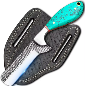 Couteau Bowie à lame fixe en acier à haute teneur en carbone, fabrication OEM en gros, lame pleine, pointe tombante, étui en cuir, chasse, camping - Product Image 3