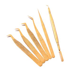 Pinzas de pestañas de oro titanio 90 grados 7mm punta hecha a mano Acero inoxidable fácil de recoger pestañas finas personalizables marca - Product Image 1