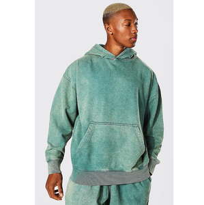 Vente en gros de sweat à capuche pour homme vintage surdimensionné 500Gsm respirant et lourd en polaire délavé à l'acide avec logo sur le devant longue longueur pour l'hiver - Product Image 4