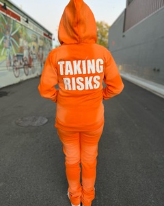 Streetwear personnalisé pour hommes, sweats à capuche vintage, pantalons de survêtement évasés, ensembles de jogging, lavage à l'acide en détresse, ensemble de survêtements zippés brodés - Product Image 3