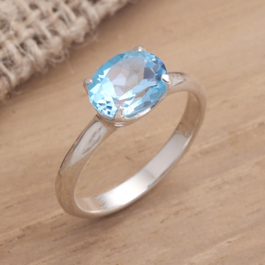 Bague de déclaration minimaliste en argent sterling 925 Rectangle à facettes Topaze bleue Cadeau de Saint Valentin à la mode unique pour les fêtes à la mode - Product Image 3