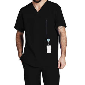 Conjunto de exfoliación médica para hombre, camiseta y pantalones de manga corta con cuello en V, uniforme cómodo y transpirable para médicos, enfermeras y trabajadores de la salud - Product Image 2