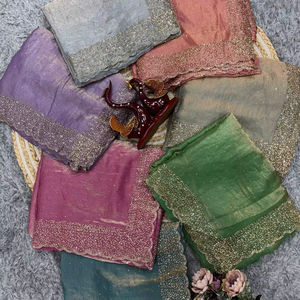 Sari de trabajo de diamante de Jarkhan de seda perfecto para mujer con blusa sin costuras saris indios para fiesta, boda y fiesta - Product Image 1